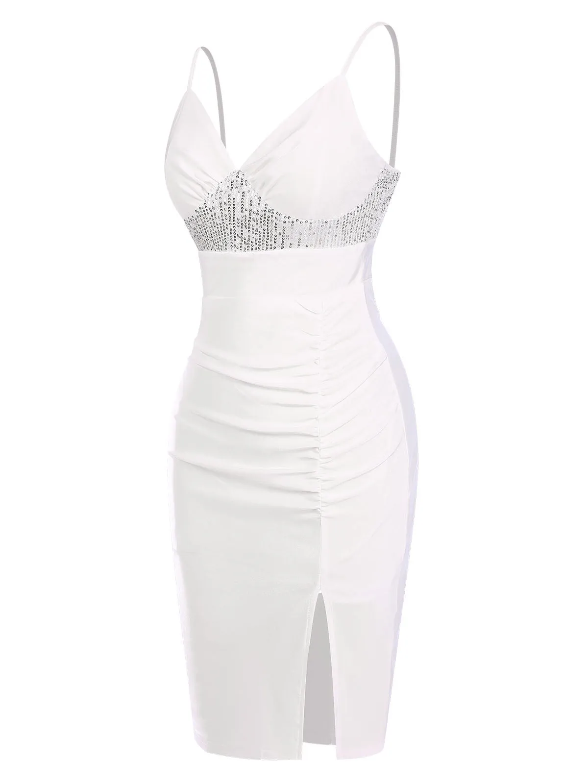 White 1960s Sequins Splicing Slit Dress sold by Retro Stage product image thumbnail 3