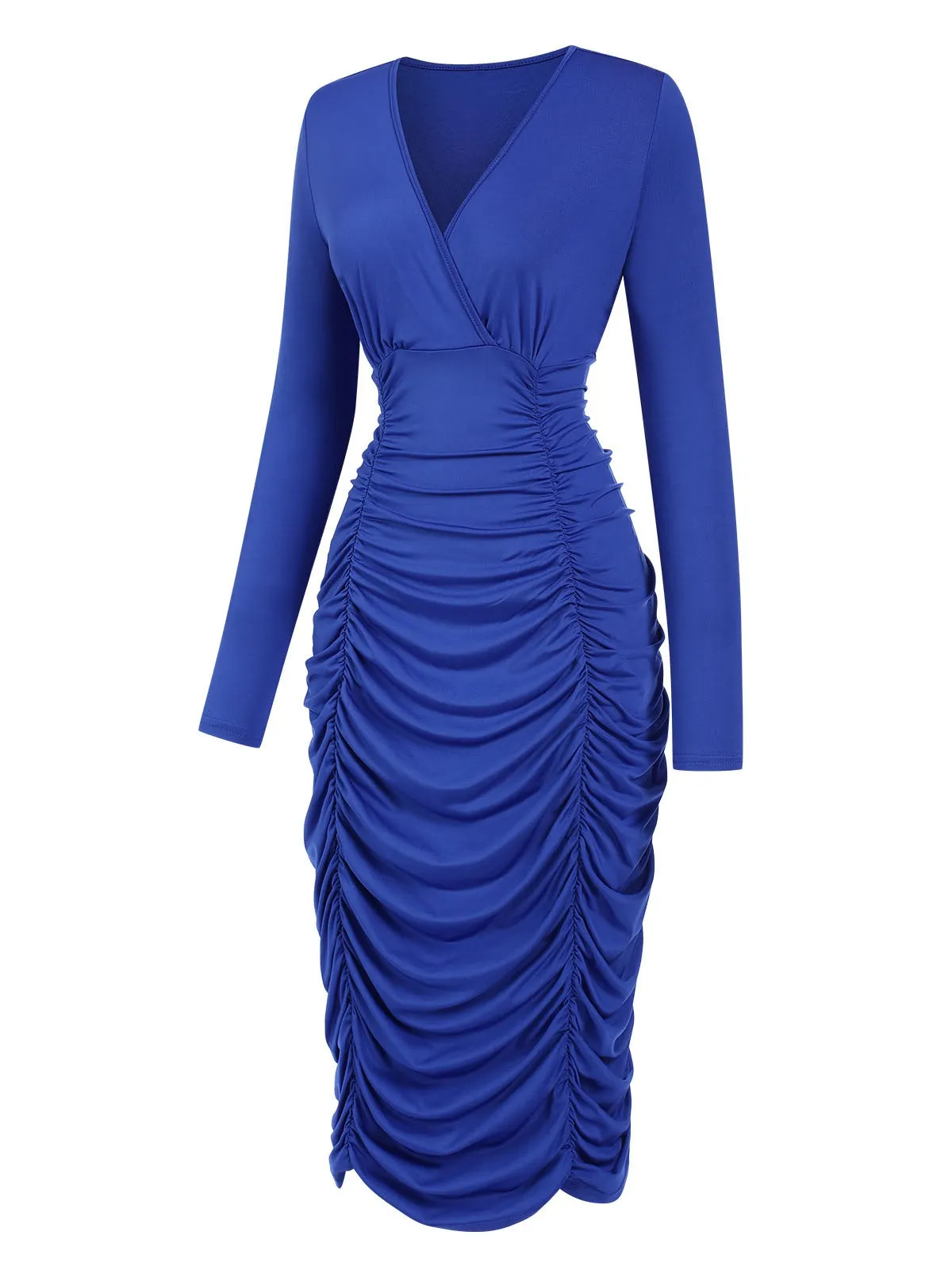 Royal Blue 1960s V-Neck Pleated Dress sold by Retro Stage product image thumbnail 3