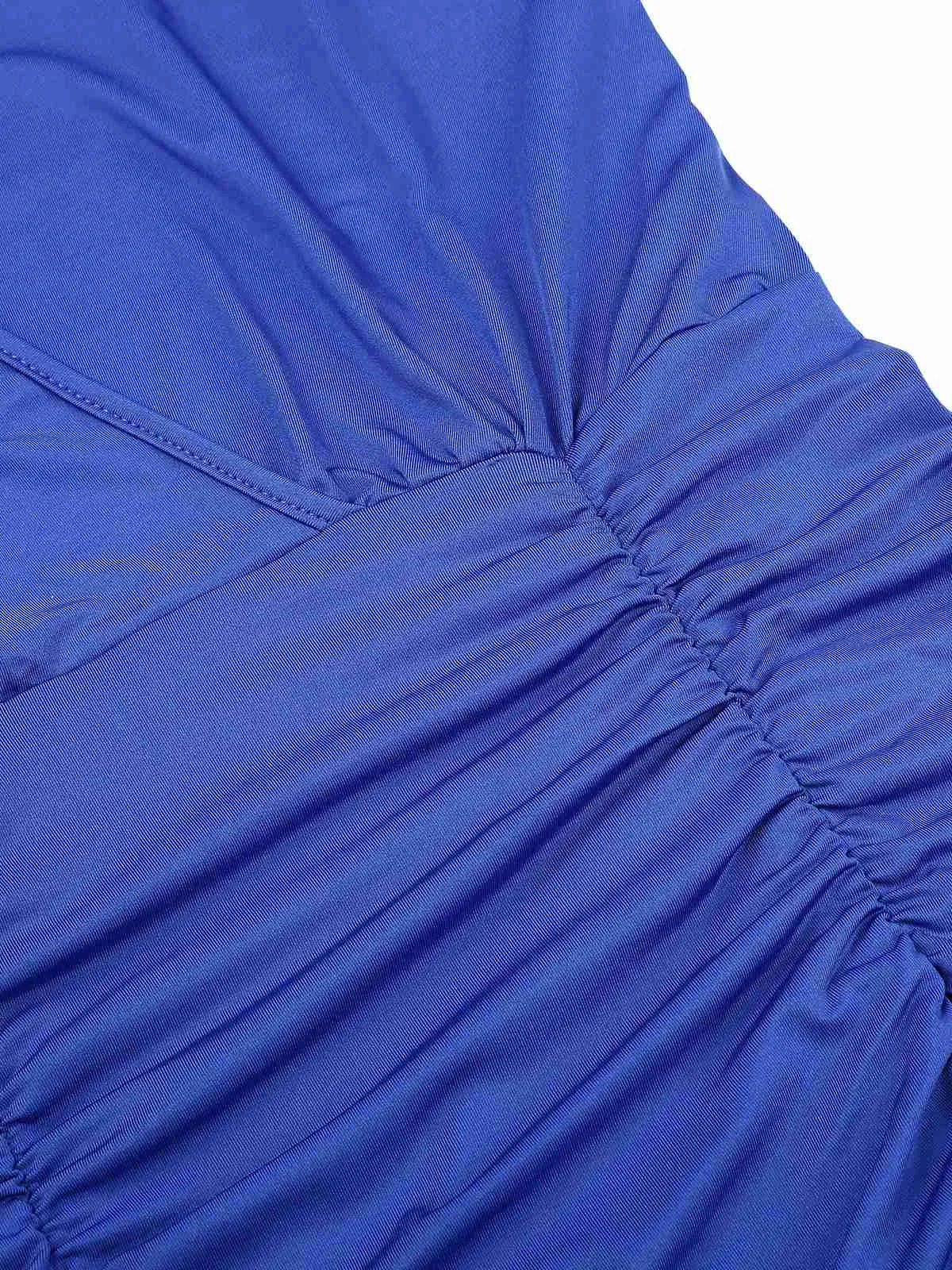 Royal Blue 1960s V-Neck Pleated Dress sold by Retro Stage product image thumbnail 4