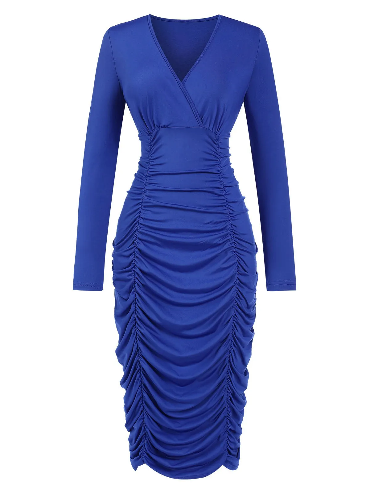 Royal Blue 1960s V-Neck Pleated Dress sold by Retro Stage