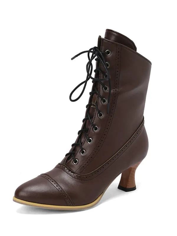Vintage Leather Lace-up Kitten Heel Boots sold by Retro Stage