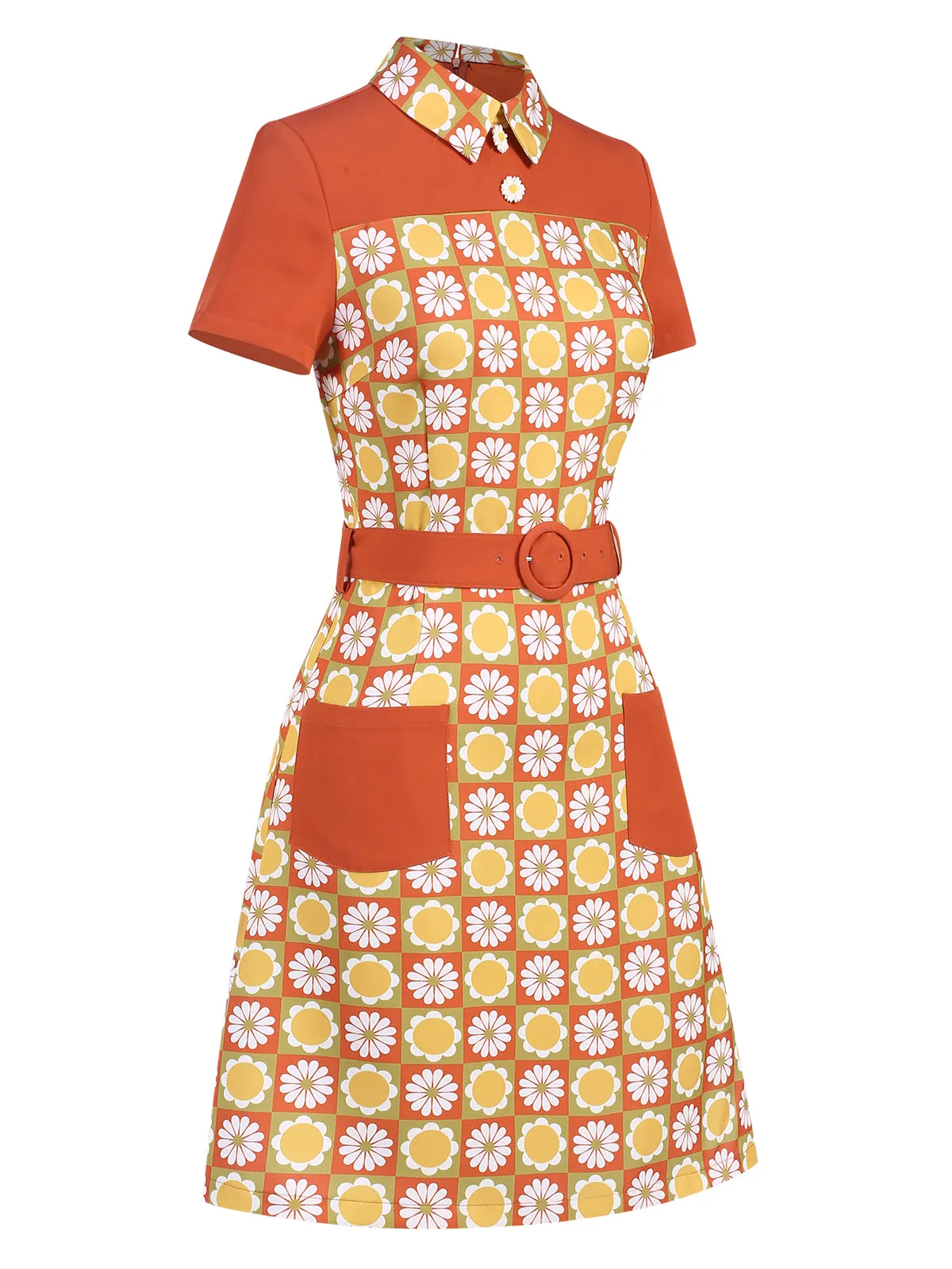 Multicolor 1960s Daisy Lapel Belt Dress sold by Retro Stage product image thumbnail 4