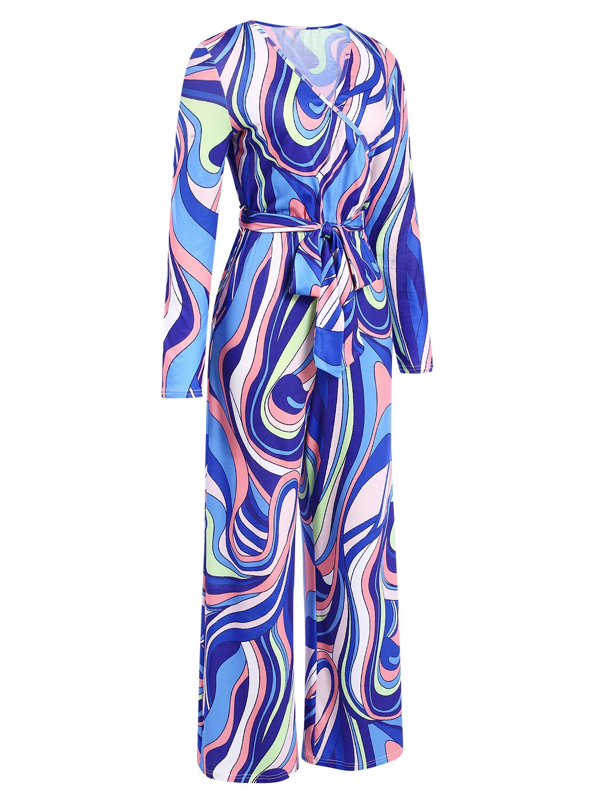 Blue 1980s Psychedelic Print Tie-Waist Jumpsuit sold by Retro Stage product image thumbnail 2