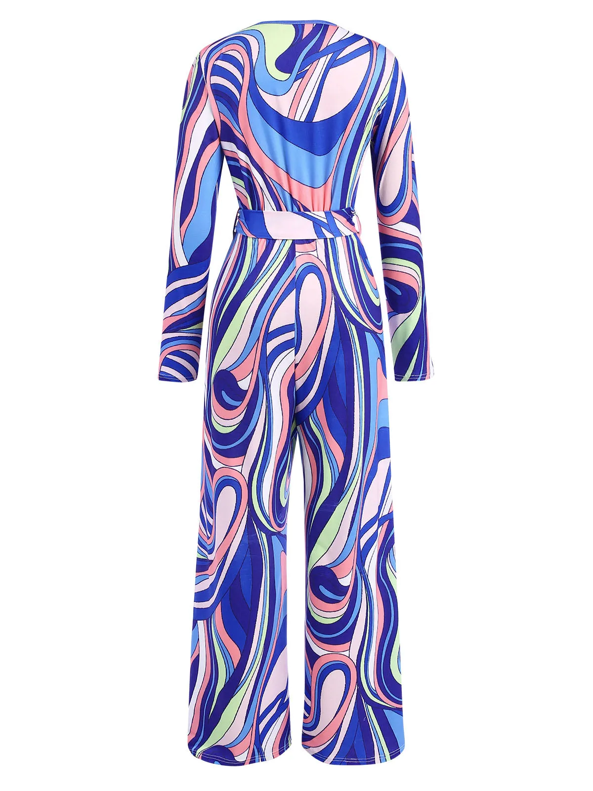 Blue 1980s Psychedelic Print Tie-Waist Jumpsuit sold by Retro Stage product image thumbnail 3