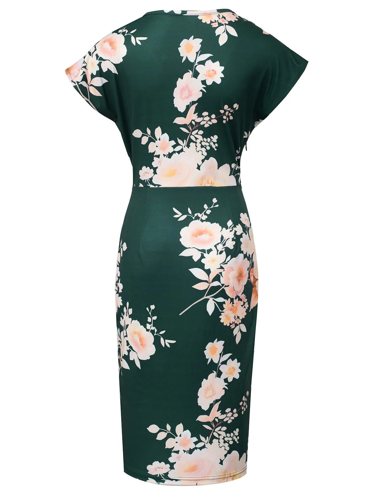 Green 1960s Cap Sleeves Floral Pencil Dress sold by Retro Stage product image thumbnail 2