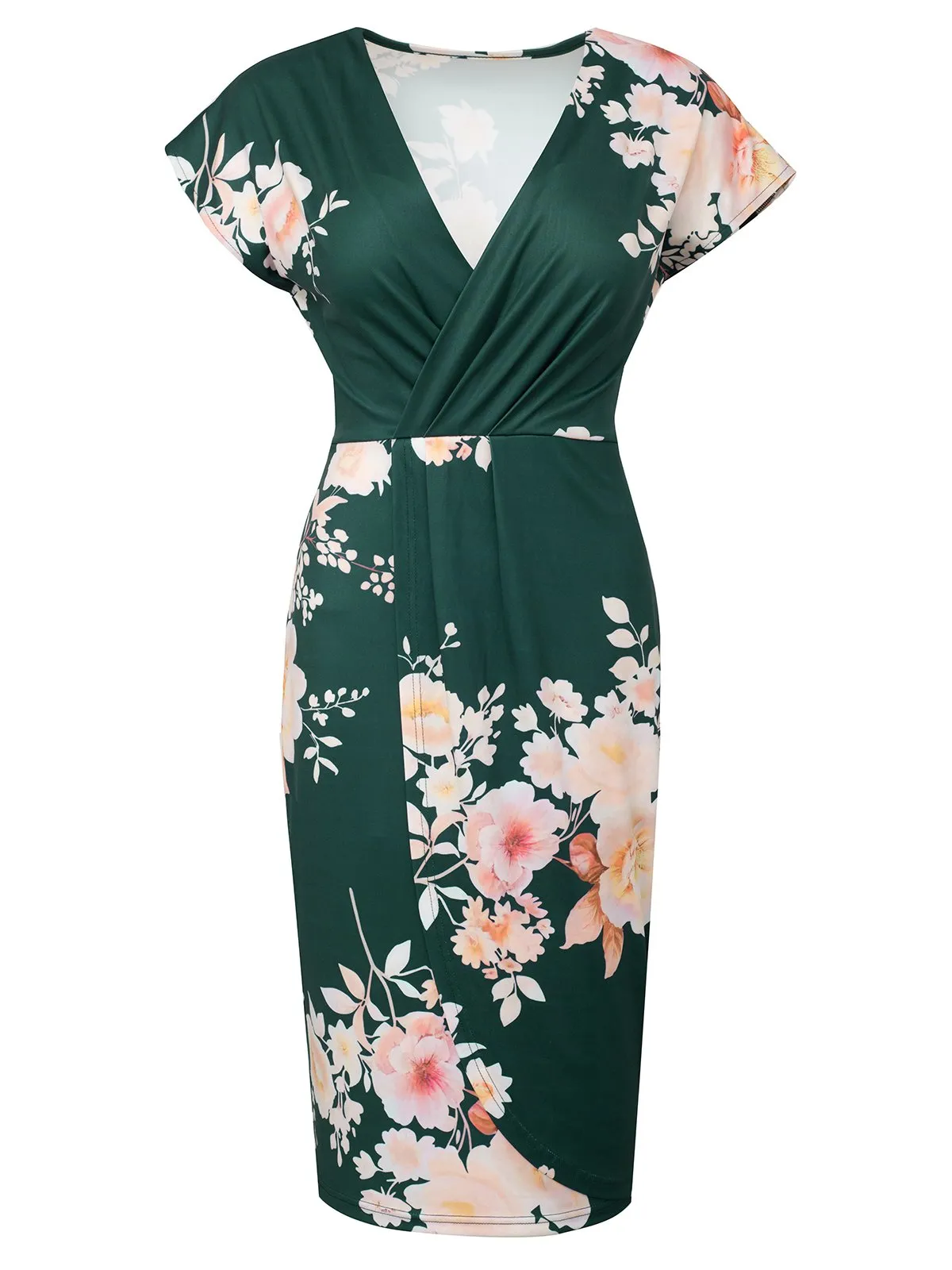 Green 1960s Cap Sleeves Floral Pencil Dress sold by Retro Stage