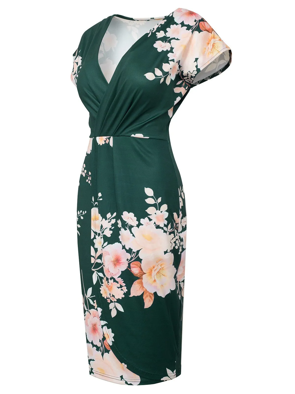 Green 1960s Cap Sleeves Floral Pencil Dress sold by Retro Stage product image thumbnail 3
