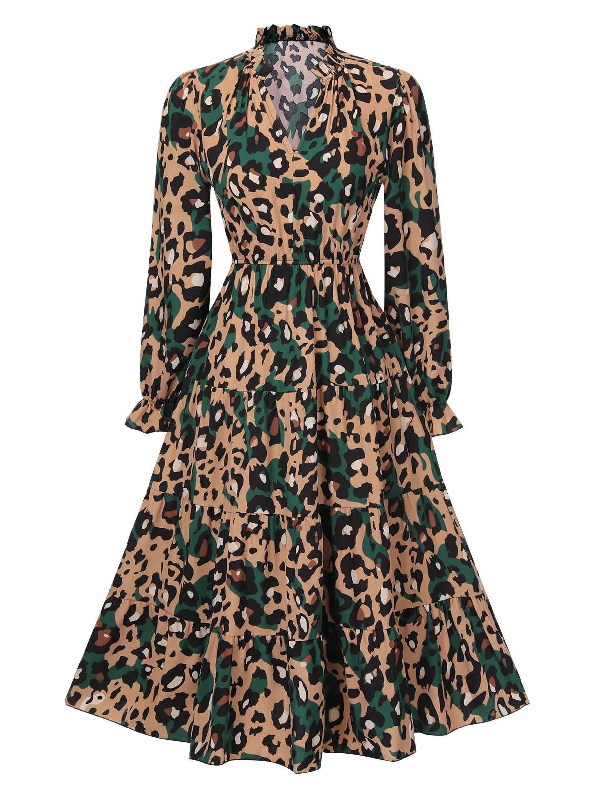 Multicolor 1940s Leopard V-Neck Layered Dress sold by Retro Stage