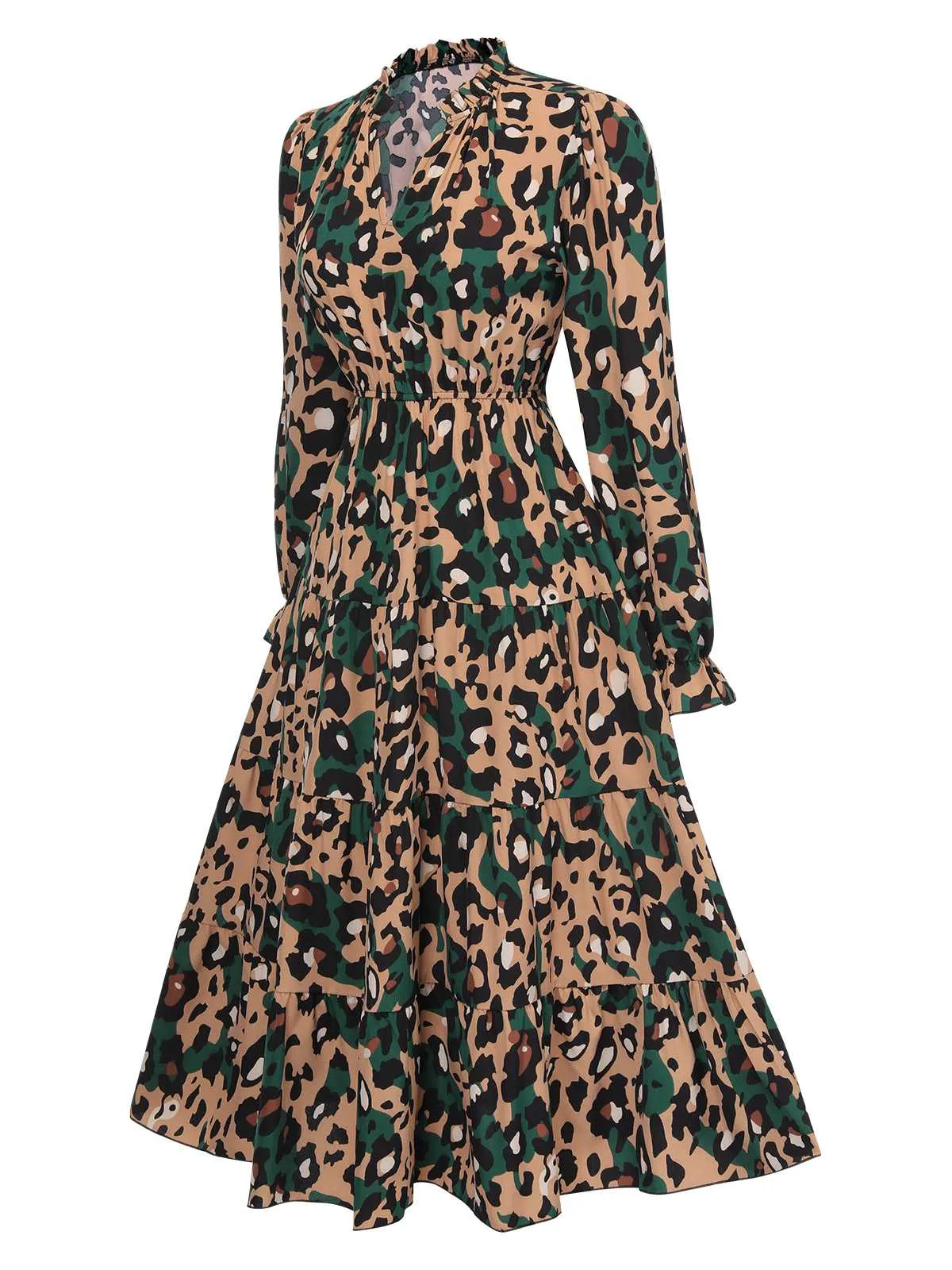 Multicolor 1940s Leopard V-Neck Layered Dress sold by Retro Stage product image thumbnail 2