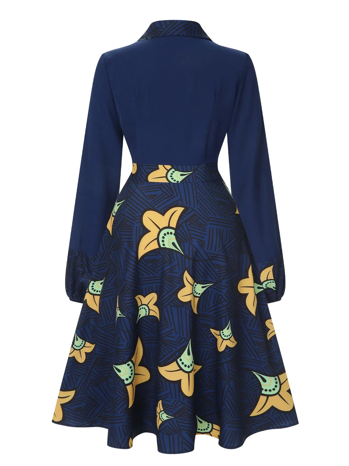 Dark Blue 1940s Lapel Cartoon Floral Dress sold by Retro Stage product image thumbnail 4