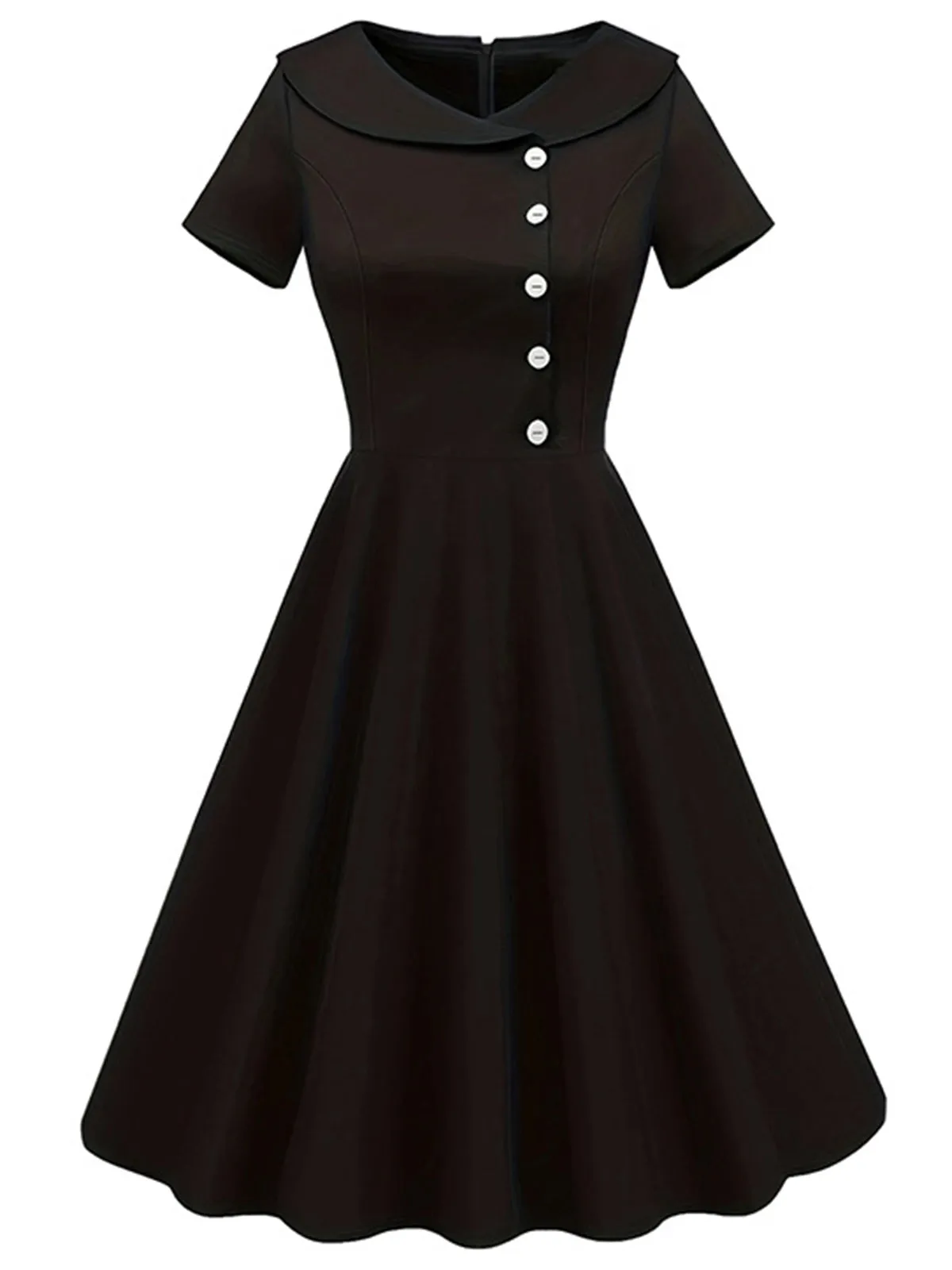 Black 1940s Solid Buttoned Lapel Dress sold by Retro Stage