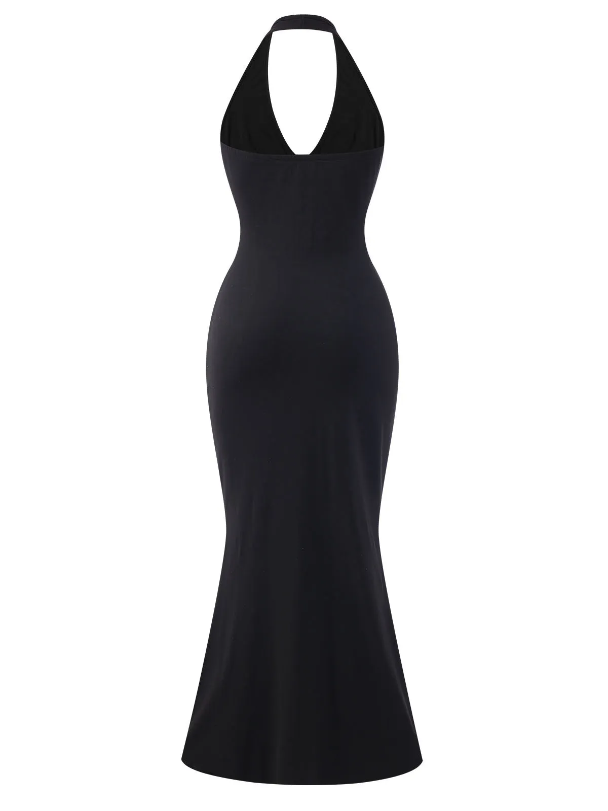 Black 1930s Solid V-Neck Halter Mermaid Dress sold by Retro Stage product image thumbnail 3