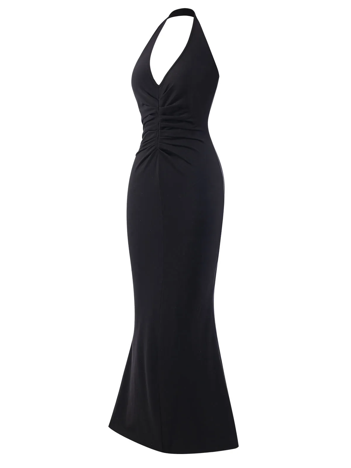 Black 1930s Solid V-Neck Halter Mermaid Dress sold by Retro Stage product image thumbnail 2