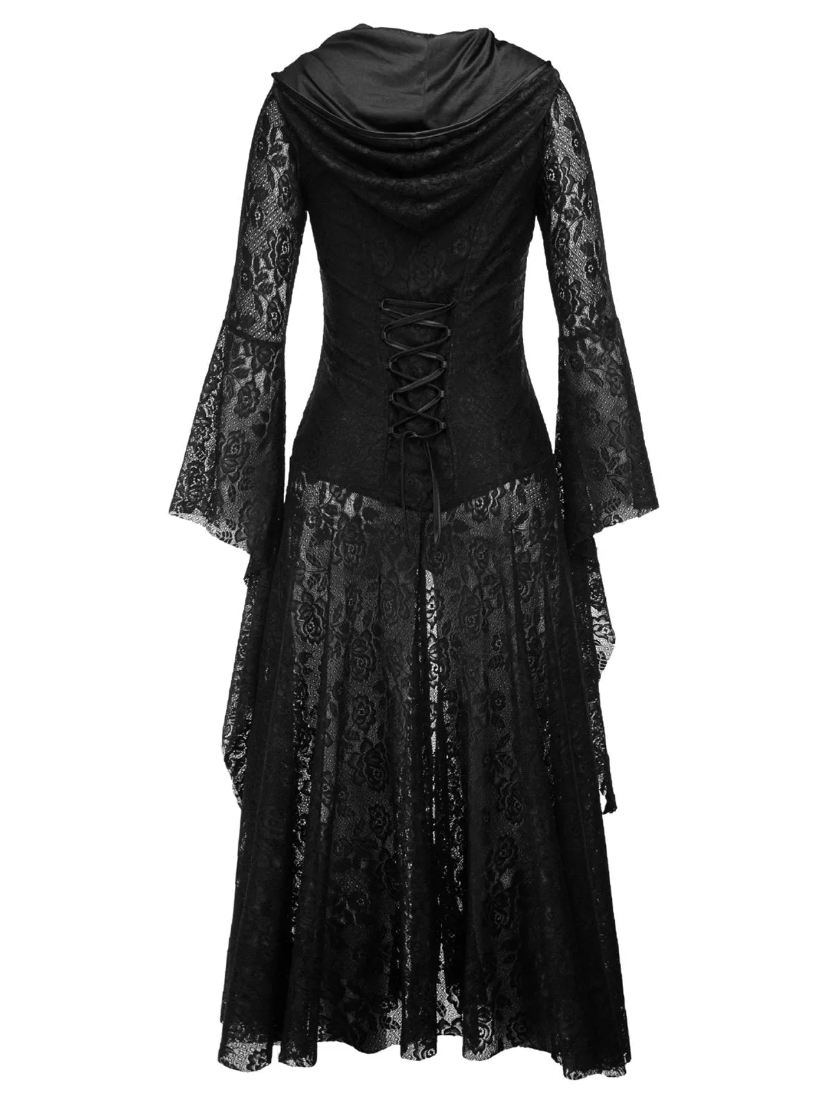 Black 1980s V-Neck Floral Lace Hooded Dress sold by Retro Stage product image thumbnail 2