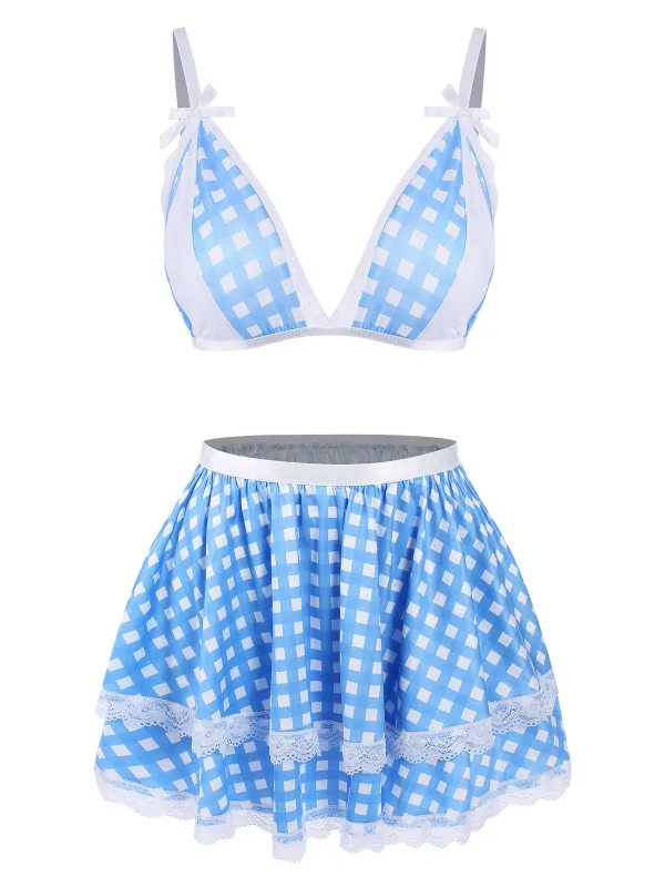 Blue 1950s Pin Check Straps Pajama sold by Retro Stage