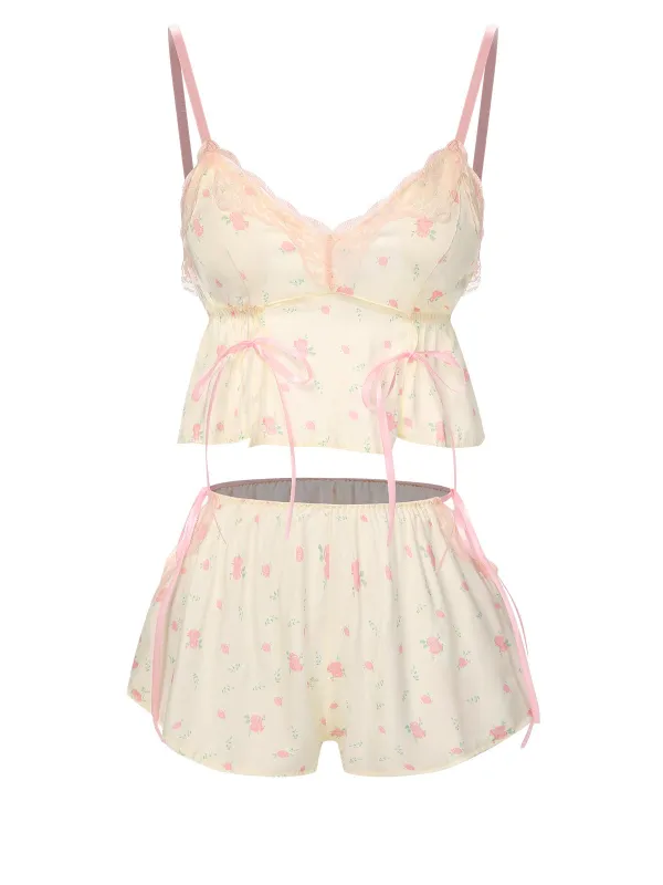 Cream Color 1950s Floral Lace Straps Pajama sold by Retro Stage