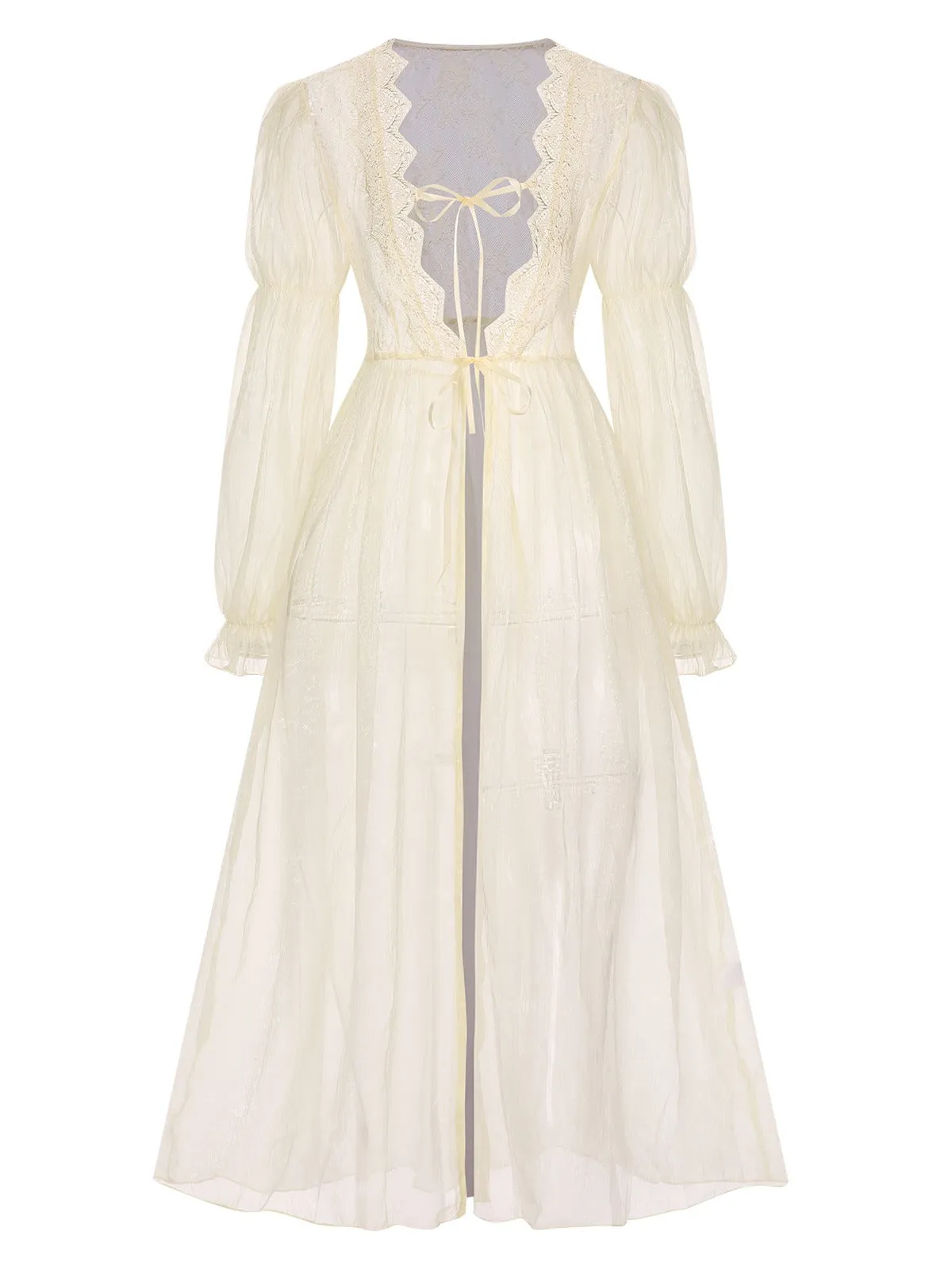 Apricot 1950s Royal Style Lace Trimmed Robe sold by Retro Stage