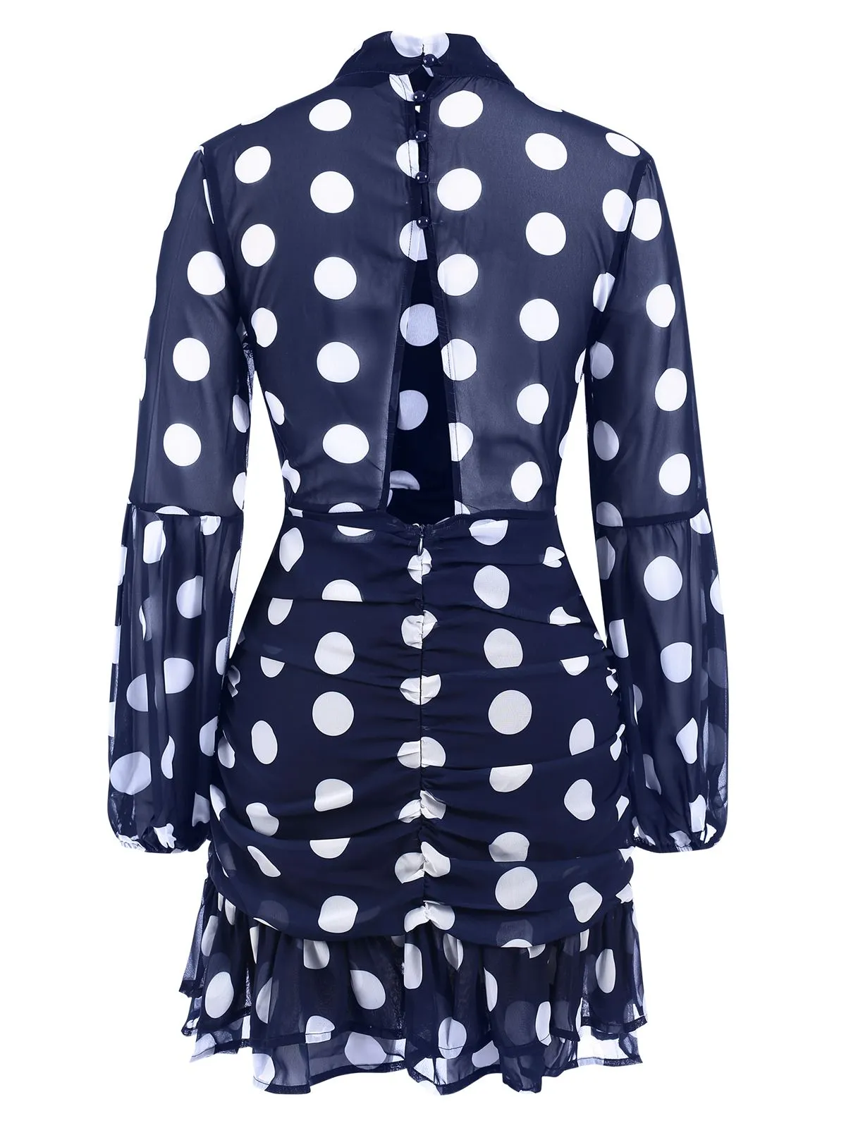 Dark Blue 1930s Polka Dots Hollow Out Ruffle Dress sold by Retro Stage product image thumbnail 3