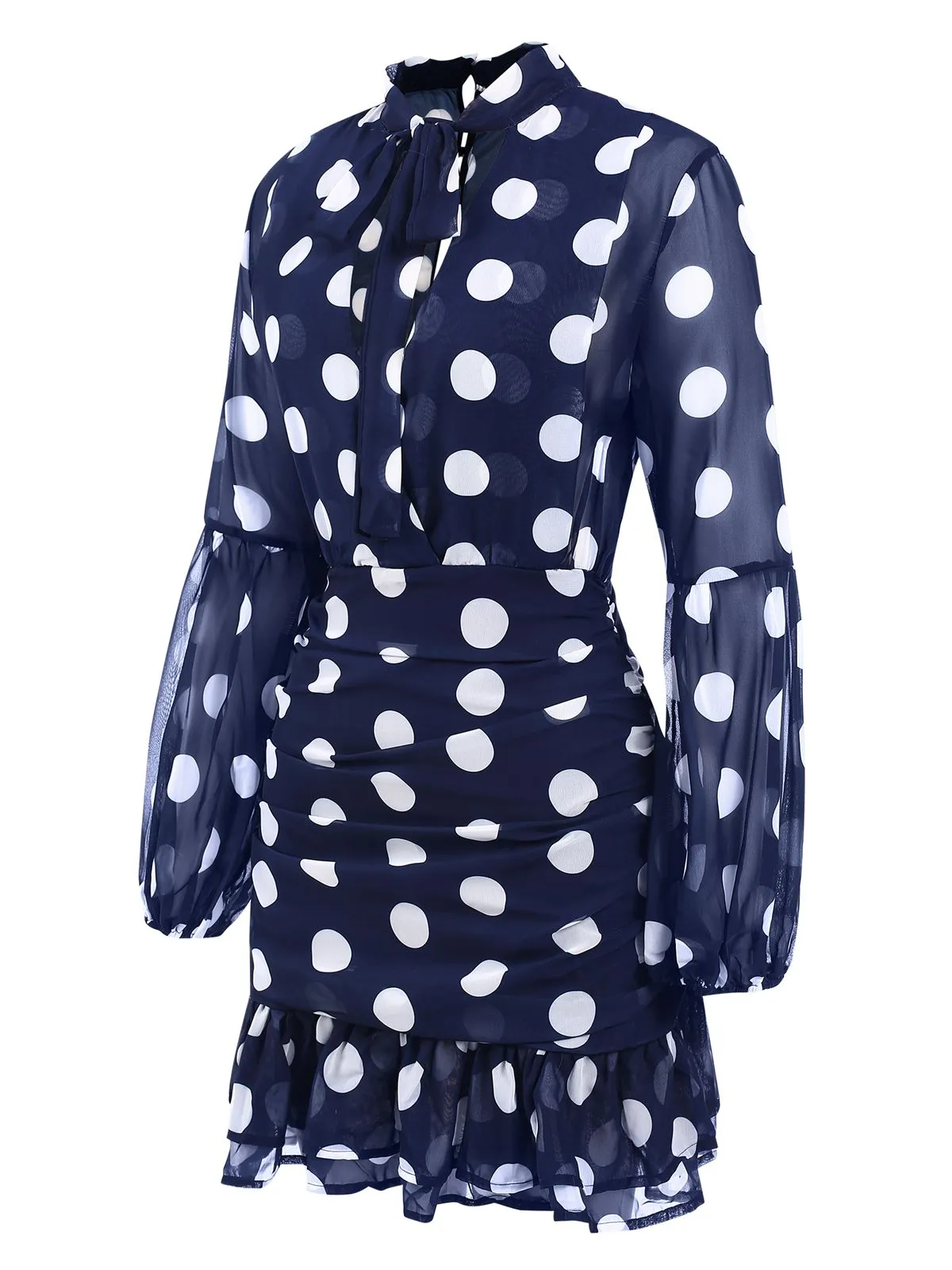 Dark Blue 1930s Polka Dots Hollow Out Ruffle Dress sold by Retro Stage product image thumbnail 4
