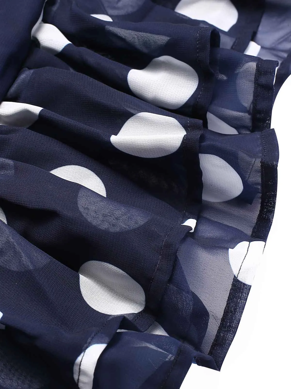 Dark Blue 1930s Polka Dots Hollow Out Ruffle Dress sold by Retro Stage product image thumbnail 5