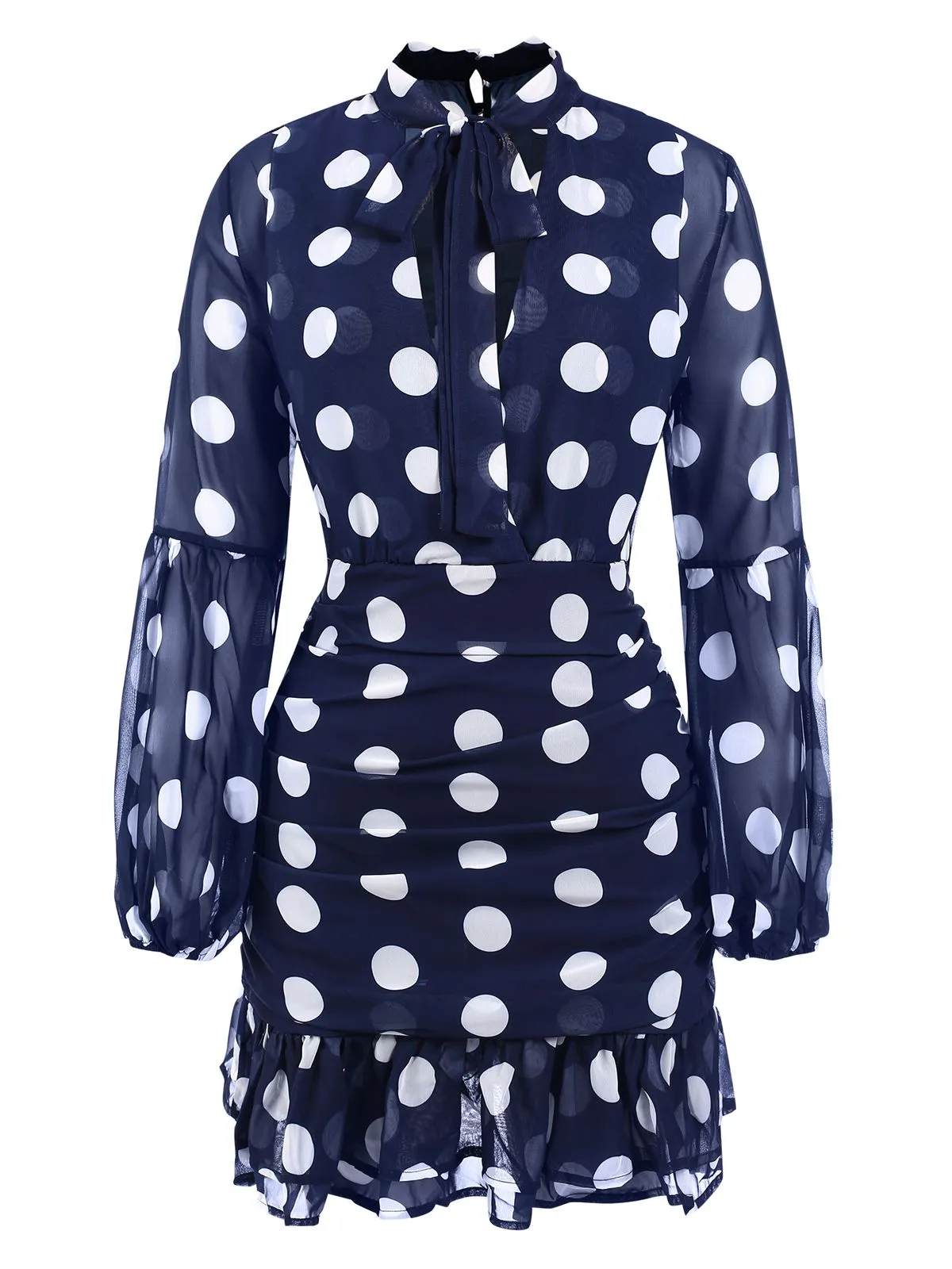 Dark Blue 1930s Polka Dots Hollow Out Ruffle Dress sold by Retro Stage product image thumbnail 2