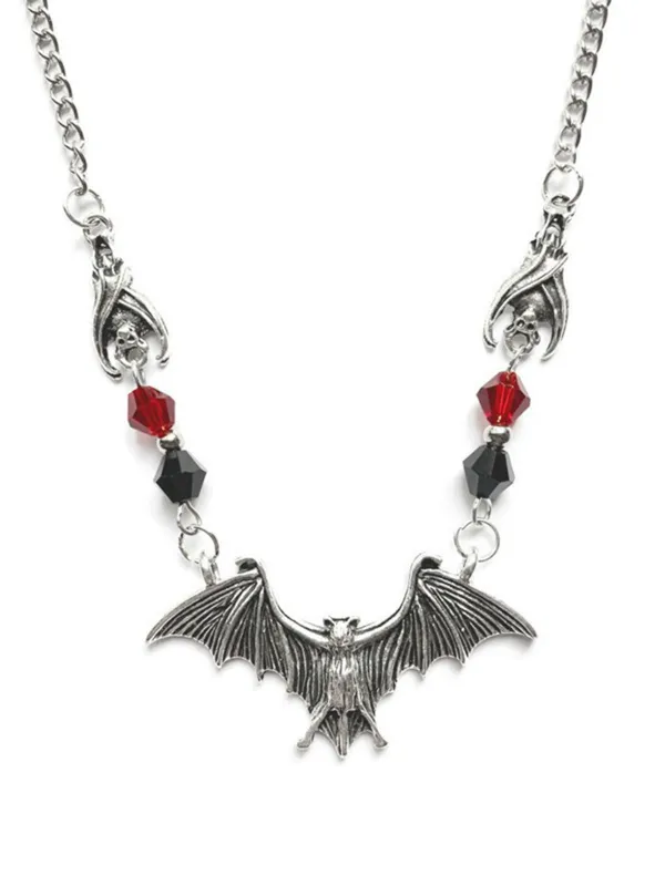 Halloween Gothic Bat Crystal Bead Necklace sold by Retro Stage