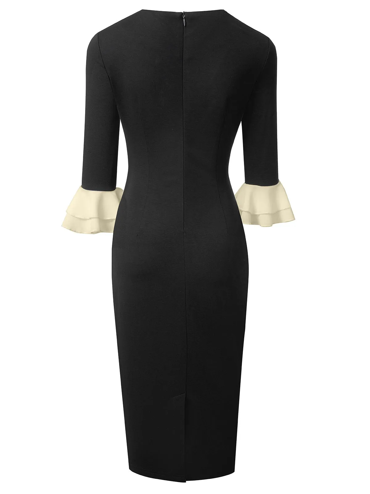 Black 1960s Colorblock Tie Neck Pencil Dress sold by Retro Stage product image thumbnail 2