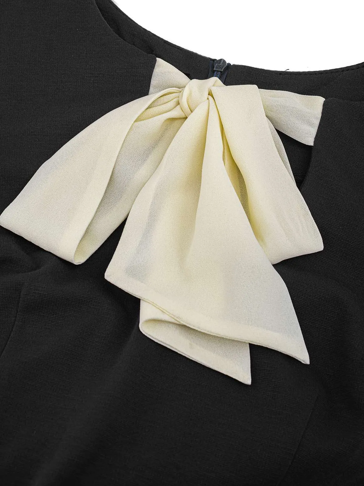 Black 1960s Colorblock Tie Neck Pencil Dress sold by Retro Stage product image thumbnail 4