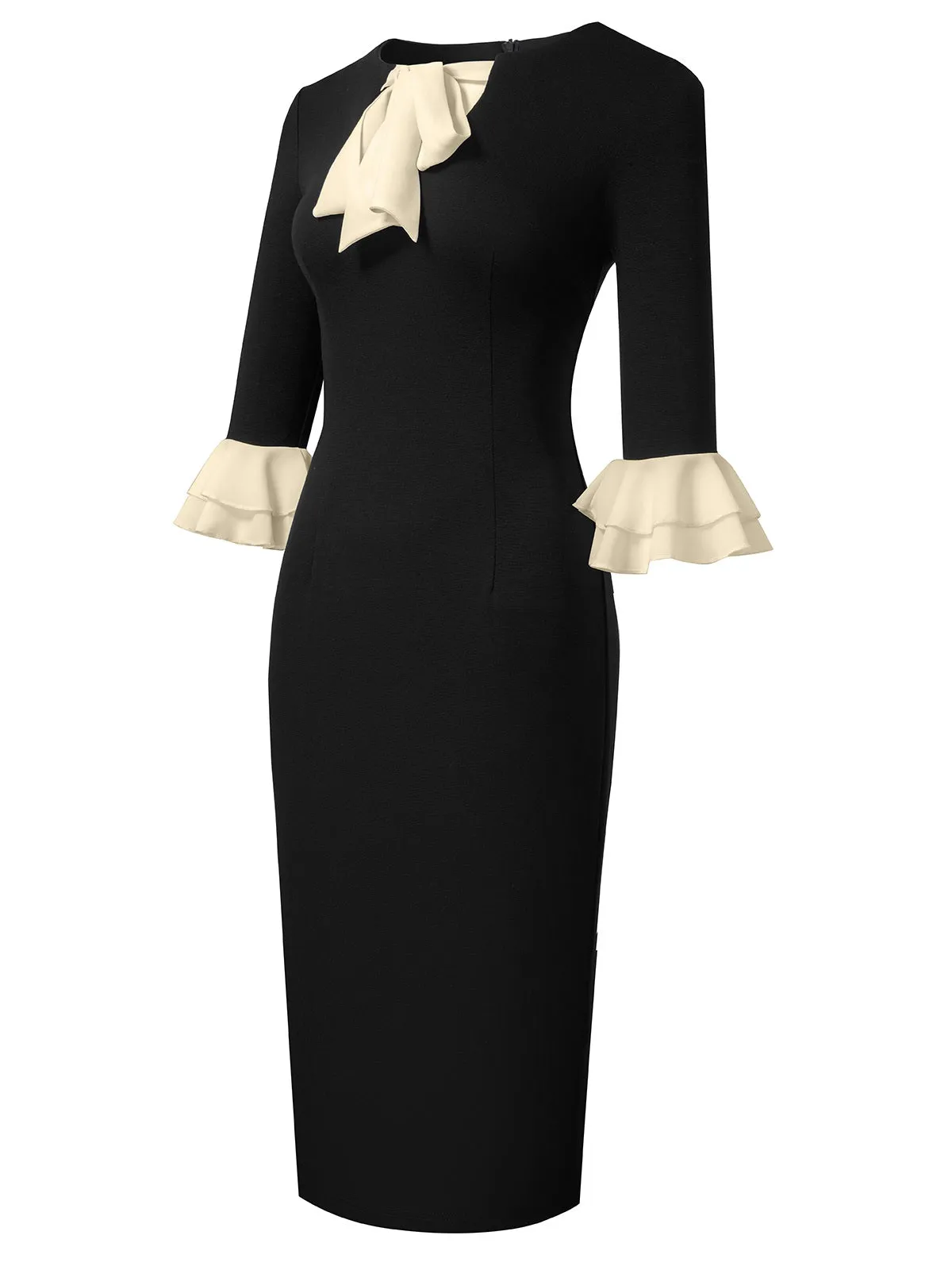 Black 1960s Colorblock Tie Neck Pencil Dress sold by Retro Stage product image thumbnail 3