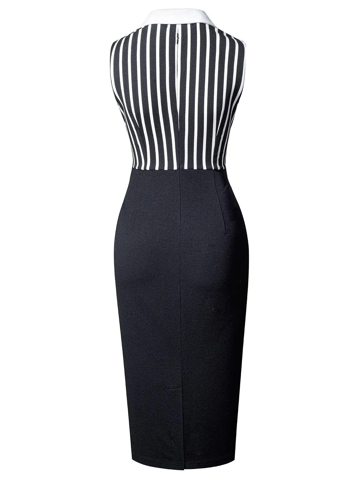 Black 1960s Striped Patchwork Lapel Pencil Dress sold by Retro Stage product image thumbnail 3