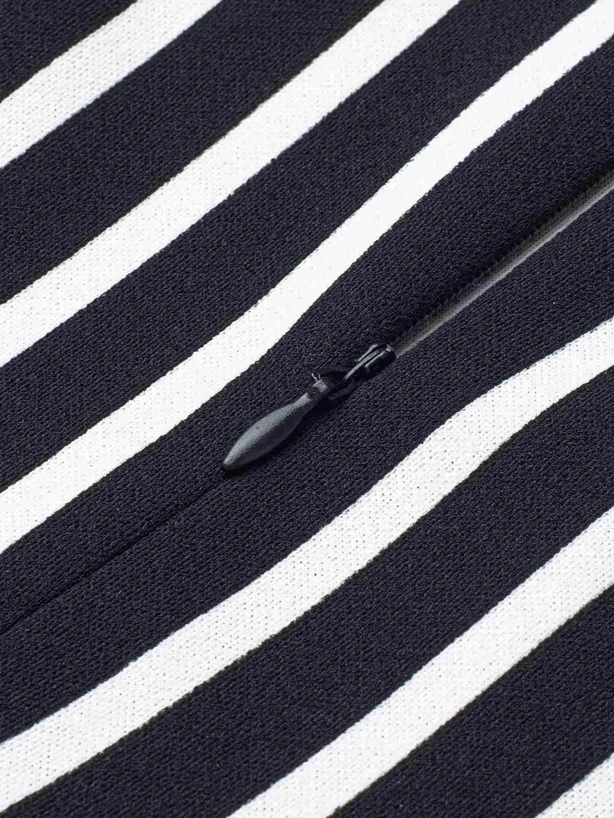 Black 1960s Striped Patchwork Lapel Pencil Dress sold by Retro Stage product image thumbnail 5