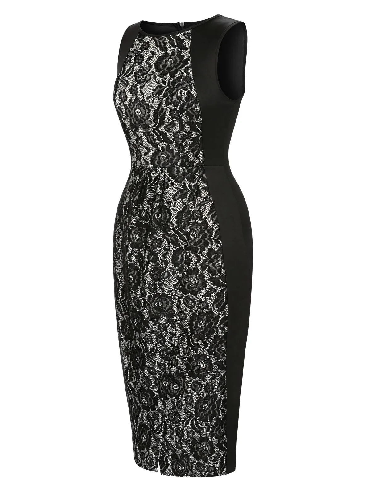 Black 1960s Floral Lace Slit Sleeveless Dress sold by Retro Stage product image thumbnail 4