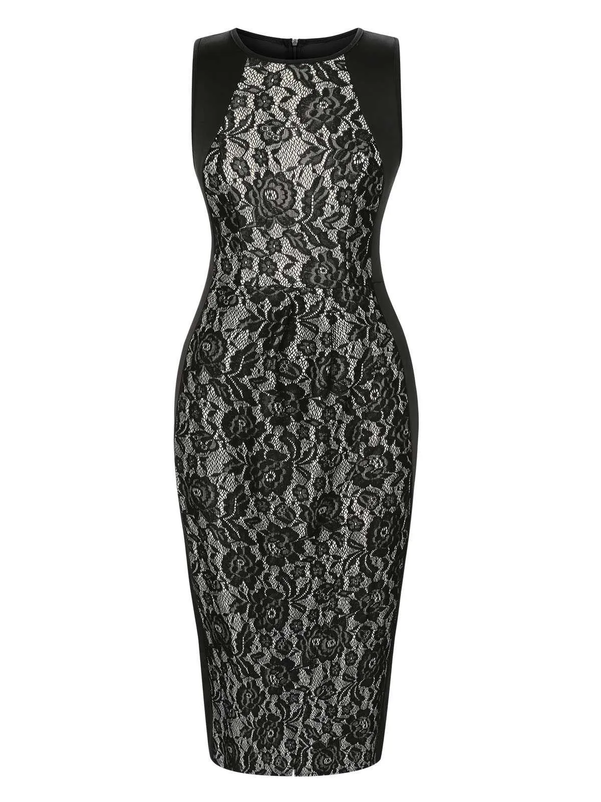 Black 1960s Floral Lace Slit Sleeveless Dress sold by Retro Stage product image thumbnail 2