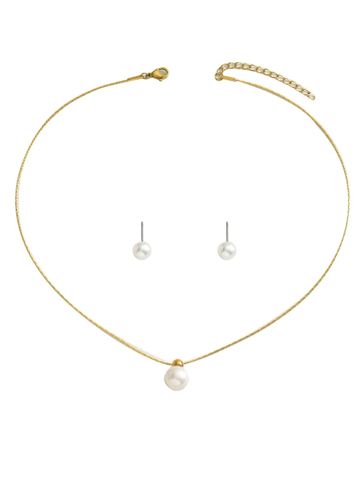 Gold Pearl Collarbone Necklace & Earrings Set sold by Retro Stage product image thumbnail 2