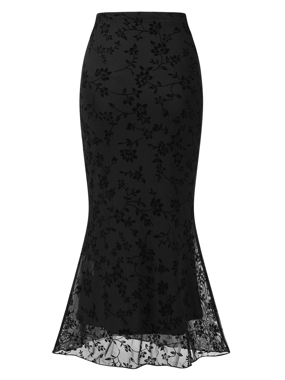 Black 1930s Floral Mesh Mermaid Skirt sold by Retro Stage product image thumbnail 2