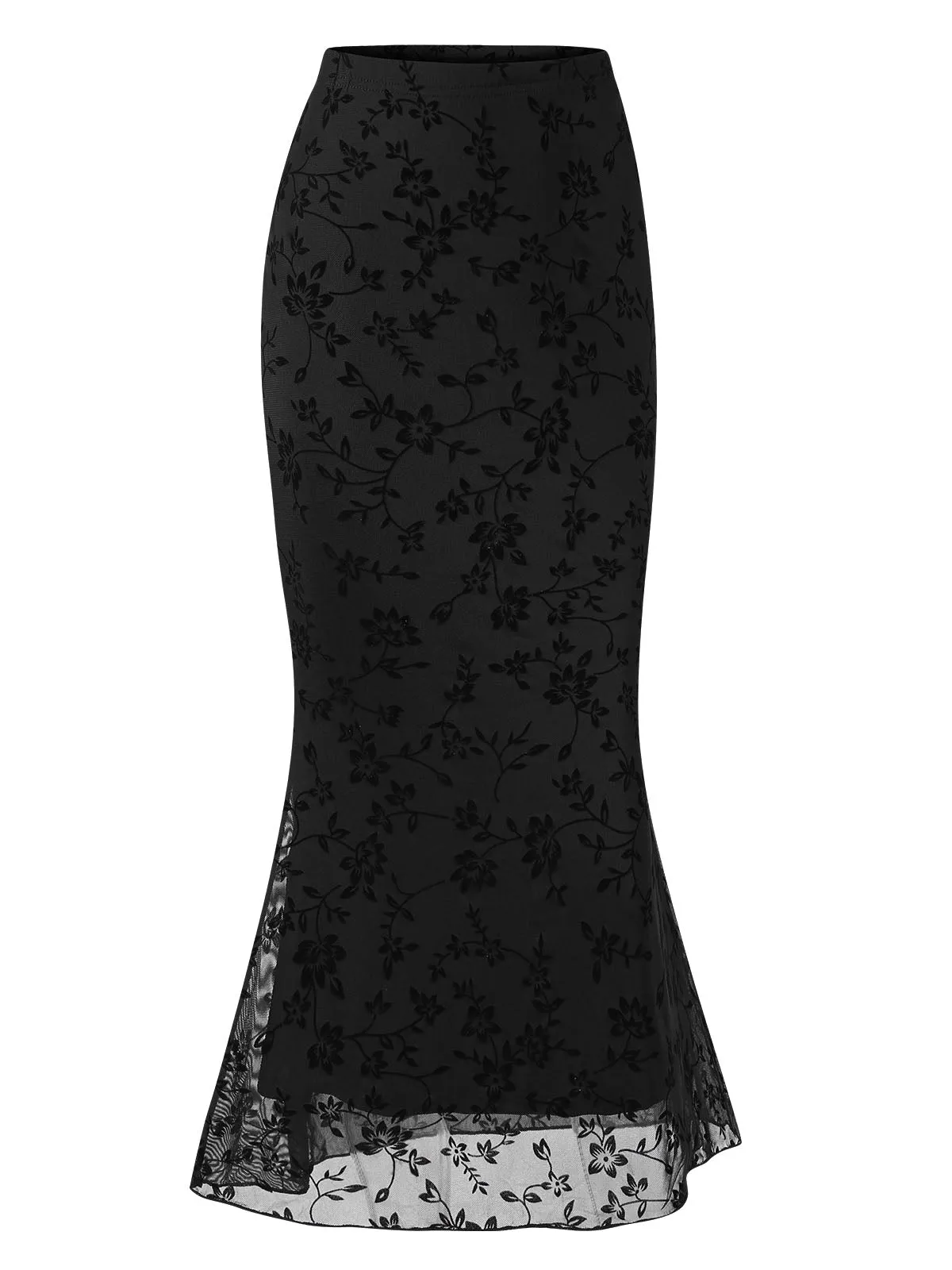Black 1930s Floral Mesh Mermaid Skirt sold by Retro Stage product image thumbnail 3