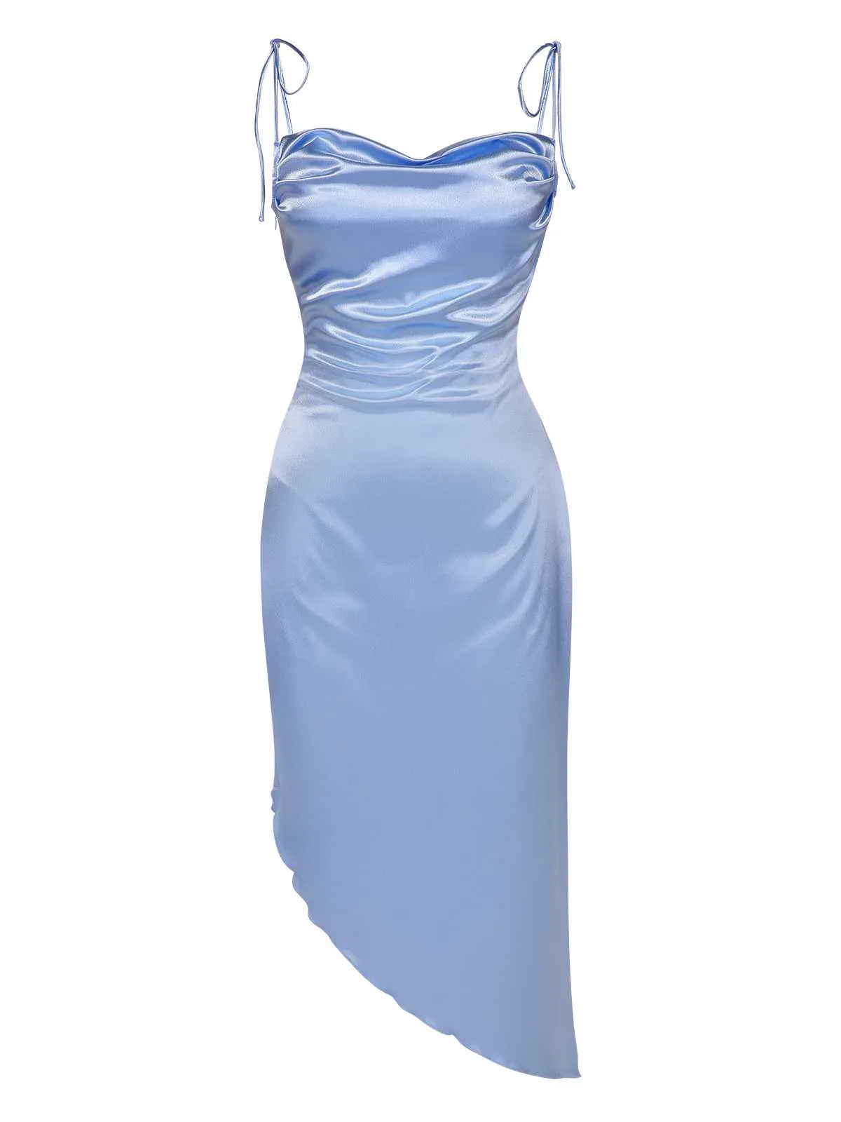 Blue 1960s Spaghetti Strap Irregular Hem Satin Dress sold by Retro Stage product image thumbnail 2