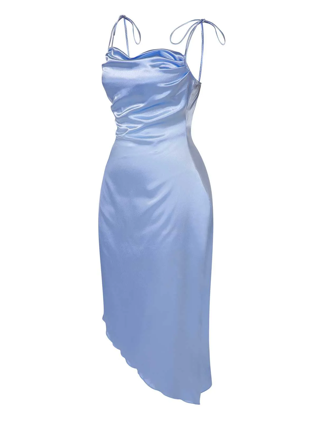 Blue 1960s Spaghetti Strap Irregular Hem Satin Dress sold by Retro Stage product image thumbnail 4