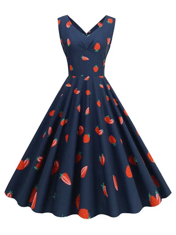 1950s Daisy & Strawberry Print Sleeveless Dress sold by Retro Stage