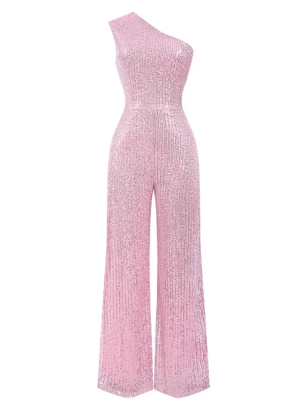 1930s One Shoulder Glitter Solid Jumpsuit sold by Retro Stage