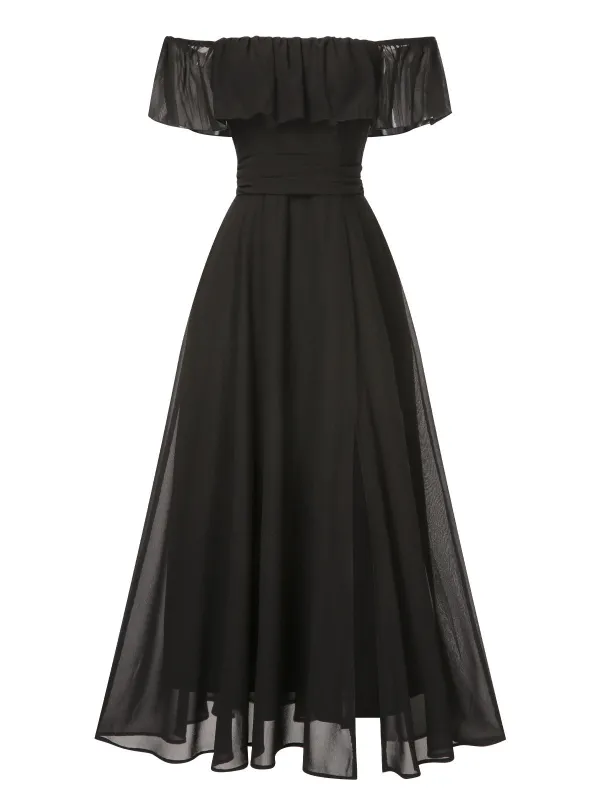 1930s Solid Roll Collar Off Shoulder Slit Dress sold by Retro Stage