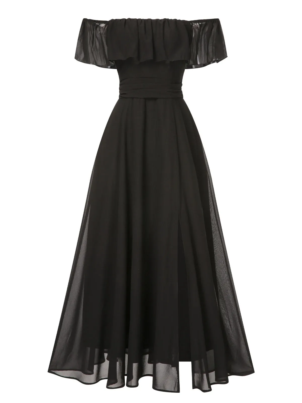 1930s Solid Roll Collar Off Shoulder Slit Dress sold by Retro Stage