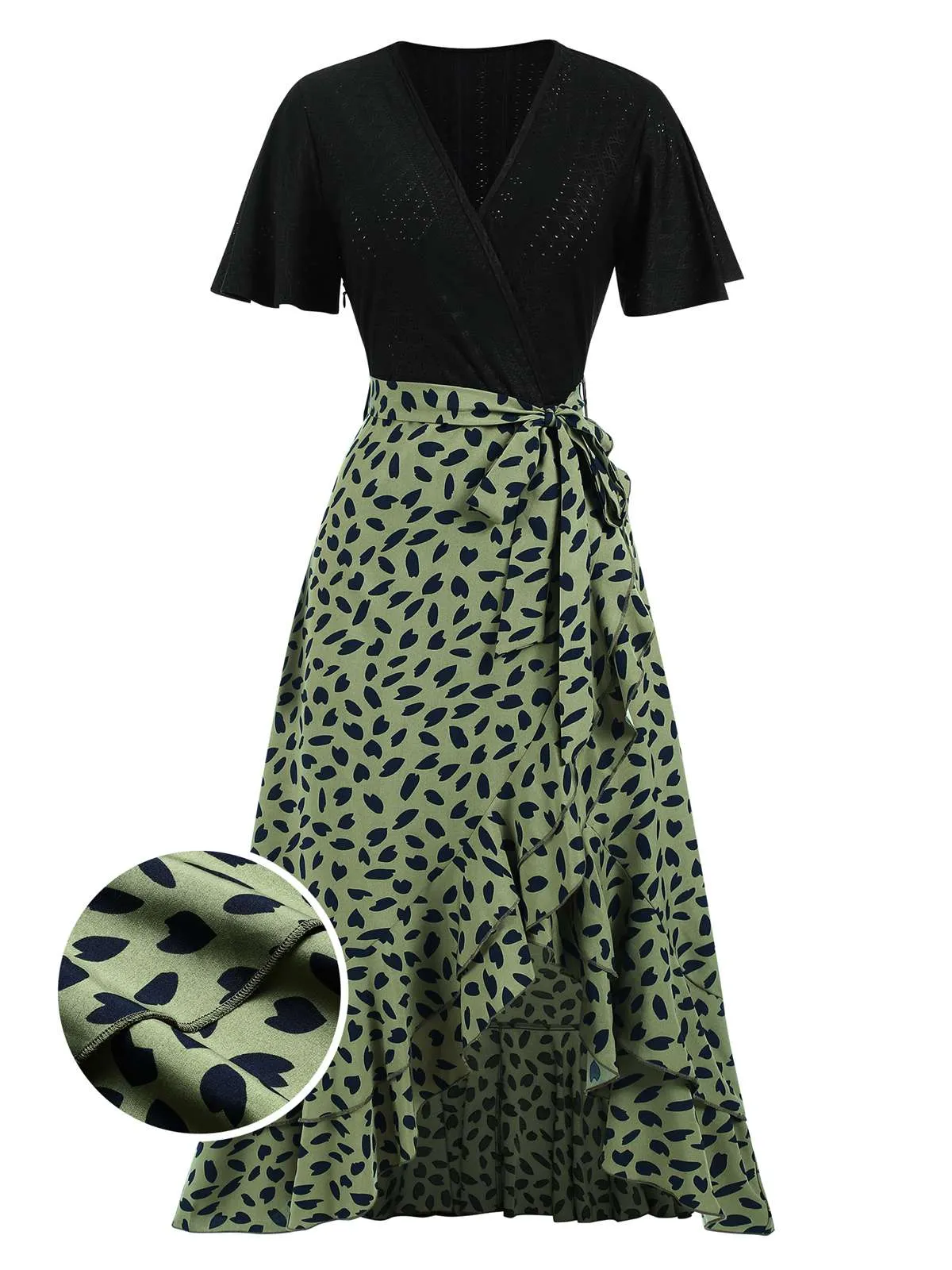 1930s Wrap V-Neck Patchwork Ruffle Dress sold by Retro Stage product image thumbnail 2