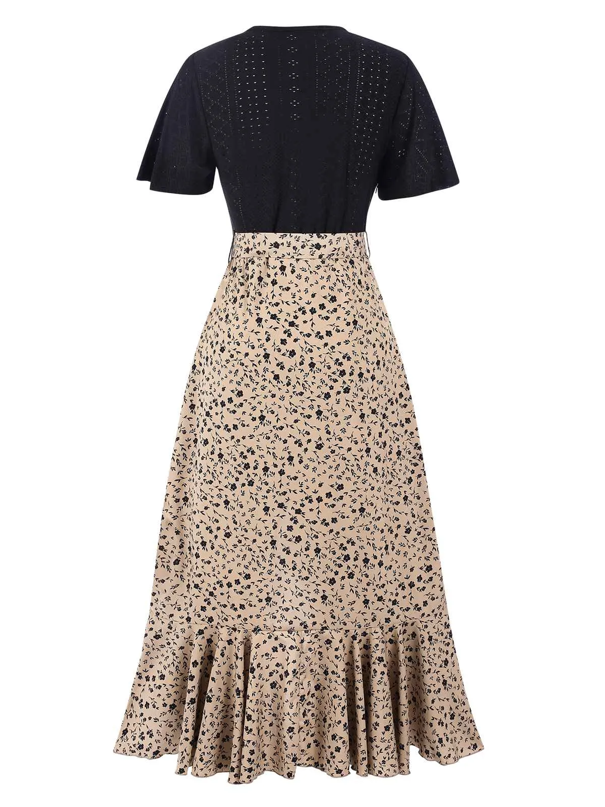 1930s Wrap V-Neck Patchwork Ruffle Dress sold by Retro Stage product image thumbnail 4