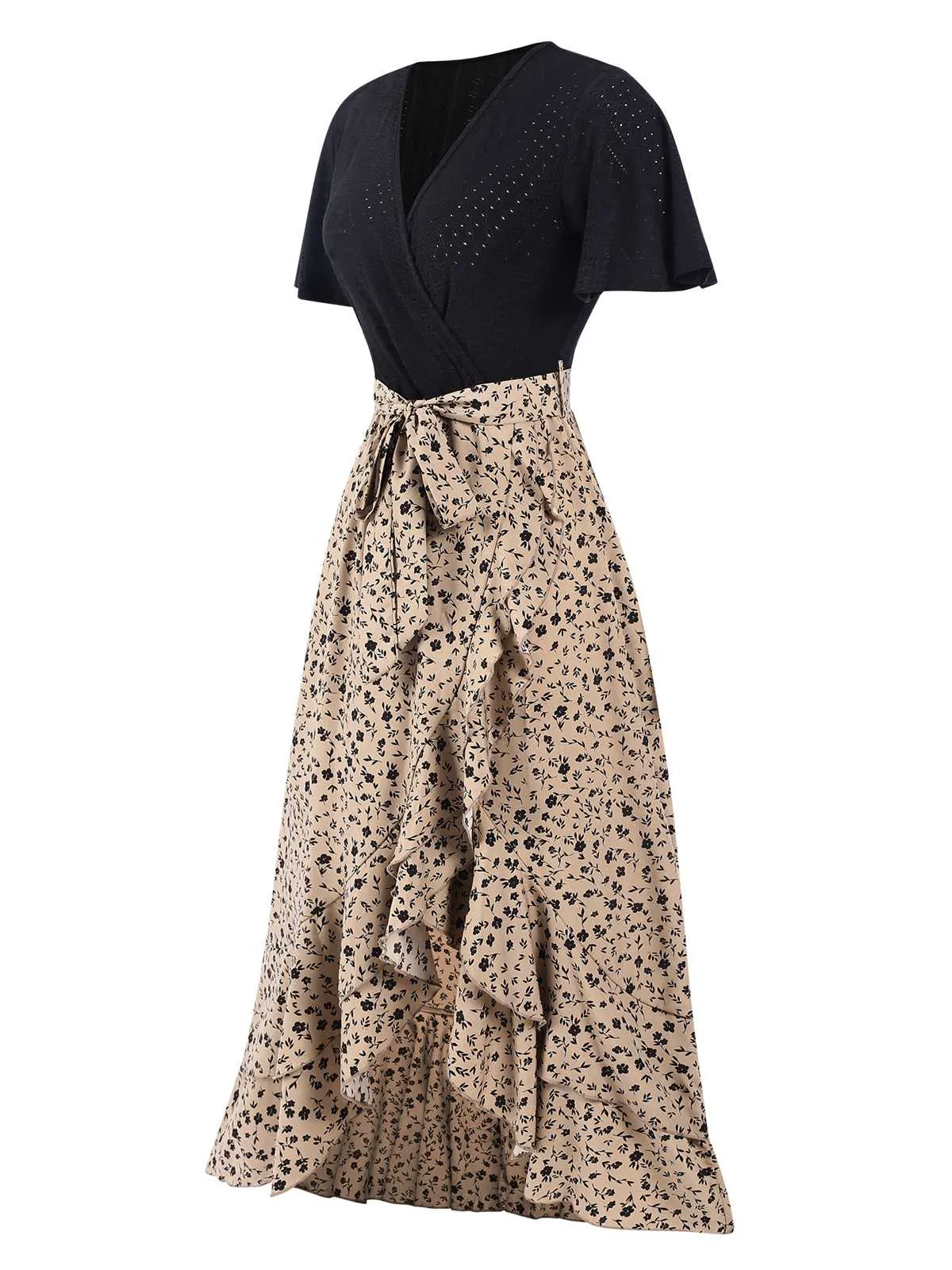 1930s Wrap V-Neck Patchwork Ruffle Dress sold by Retro Stage product image thumbnail 5