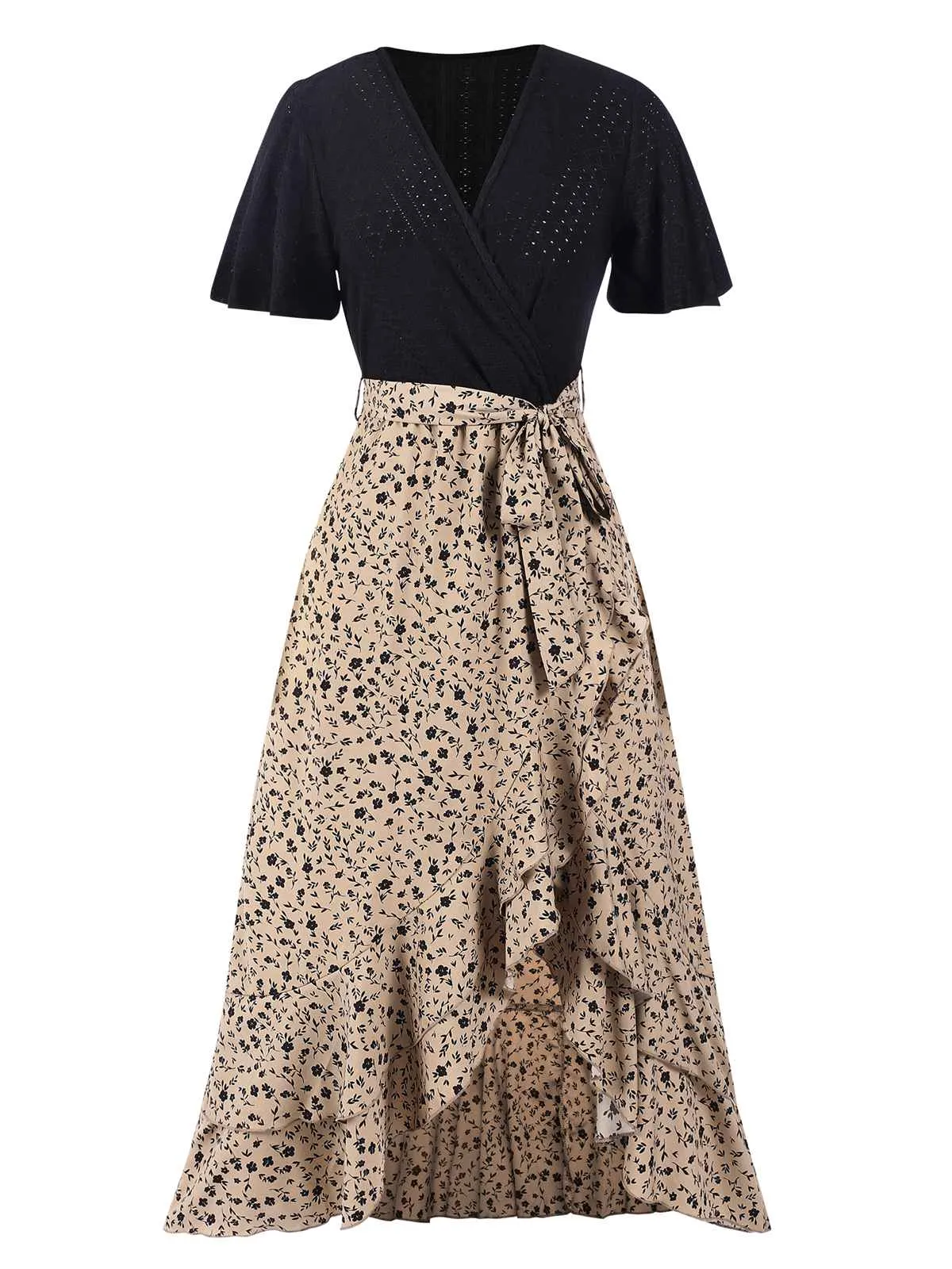 1930s Wrap V-Neck Patchwork Ruffle Dress sold by Retro Stage product image thumbnail 3