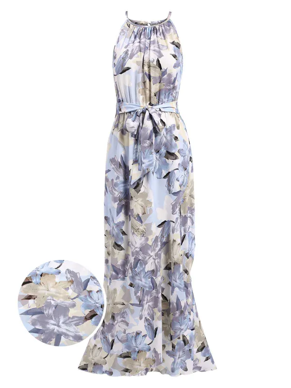 1930s Round Neck Floral Irregular Hem Belted Dress sold by Retro Stage