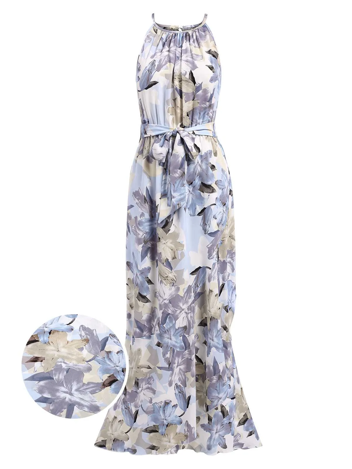 1930s Round Neck Floral Irregular Hem Belted Dress sold by Retro Stage