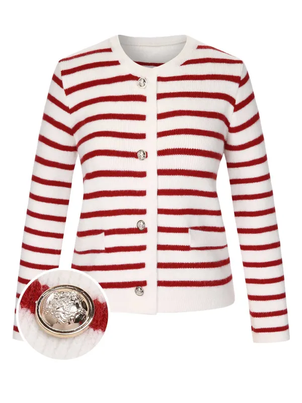 1930s Contrast Striped Long Sleeve Knitted Cardigan sold by Retro Stage