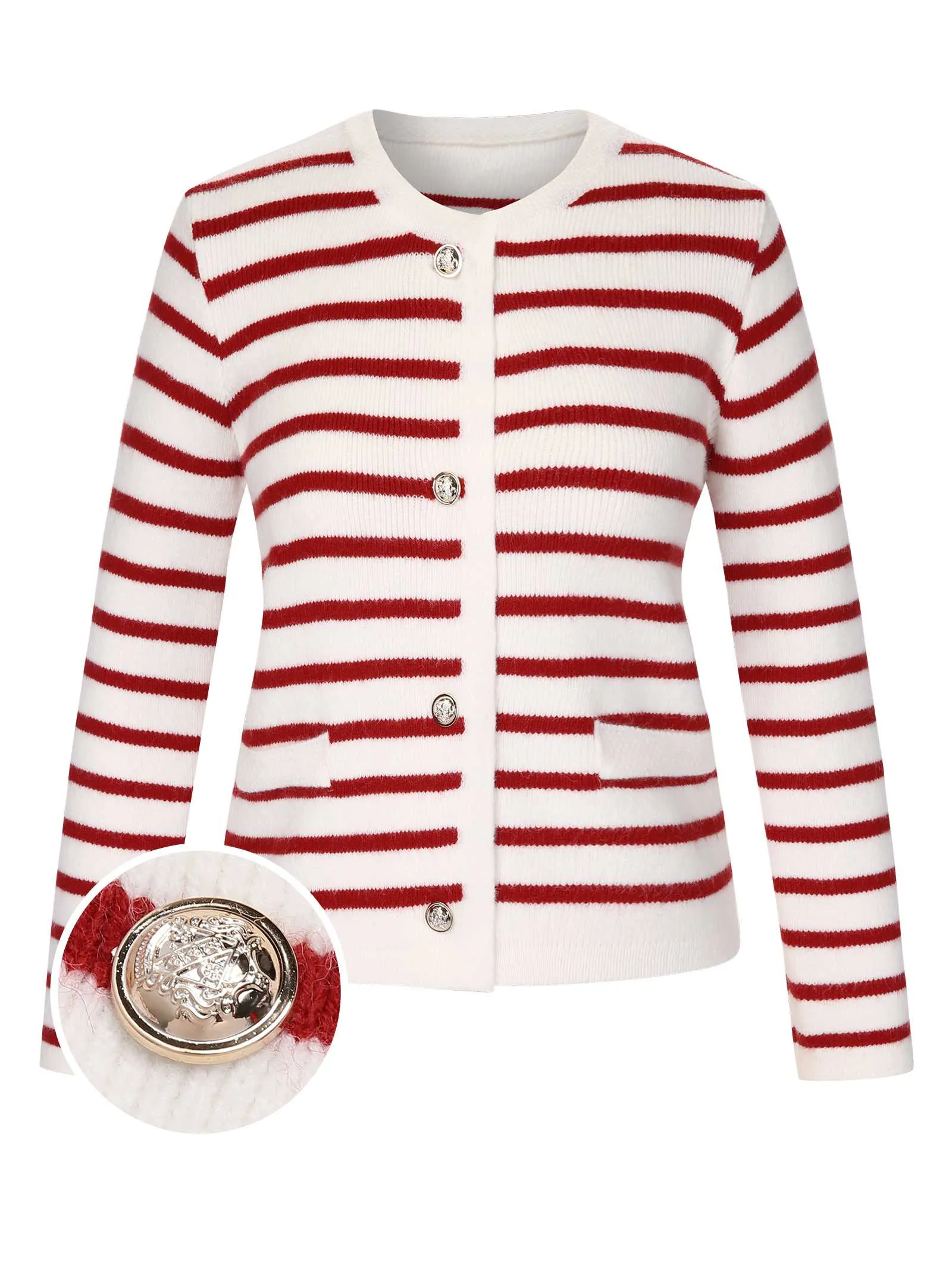 1930s Contrast Striped Long Sleeve Knitted Cardigan sold by Retro Stage